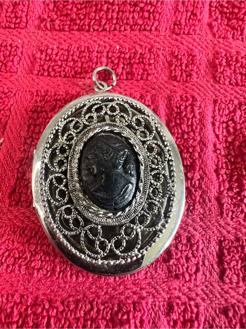 cameo Silver-Tone Locket with Black Cameo Portrait